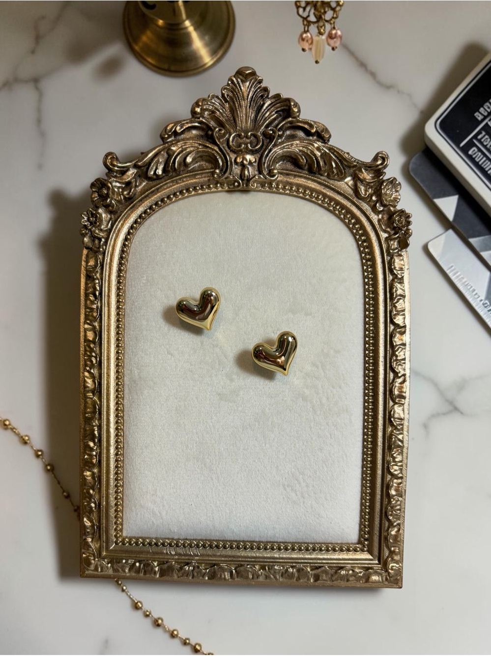 ๐ Gold Heart Stud Earrings - Cute Puff Heart Designโ